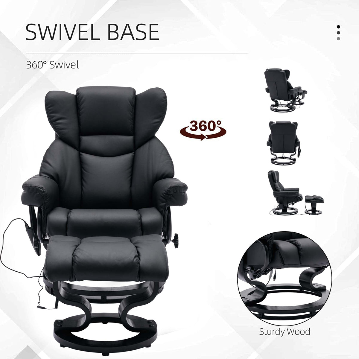 Black PU Massage Recliner Office Chair with Ottoman I468