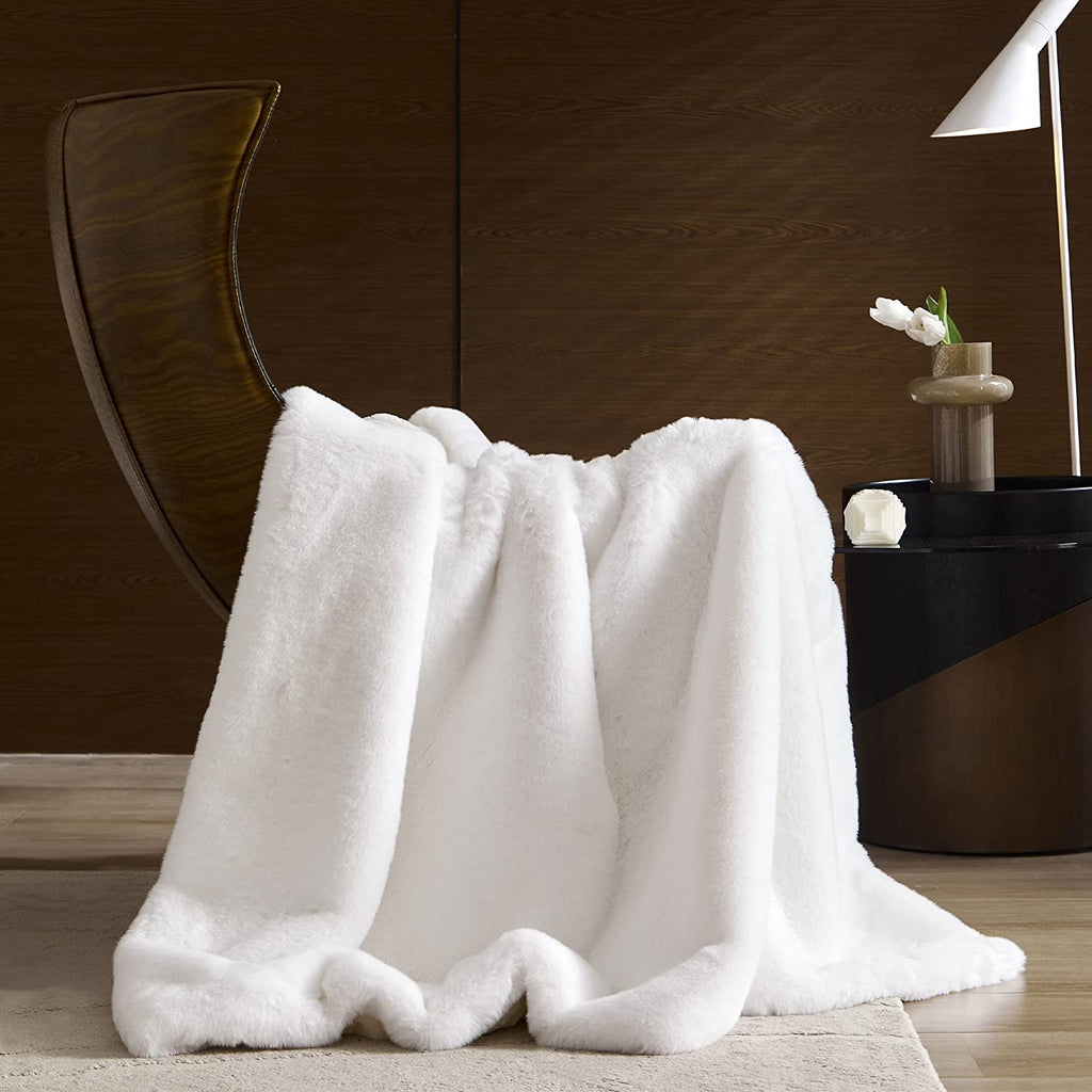 Faux Fur Reversible Throw Blanket 60"x80" White P334110