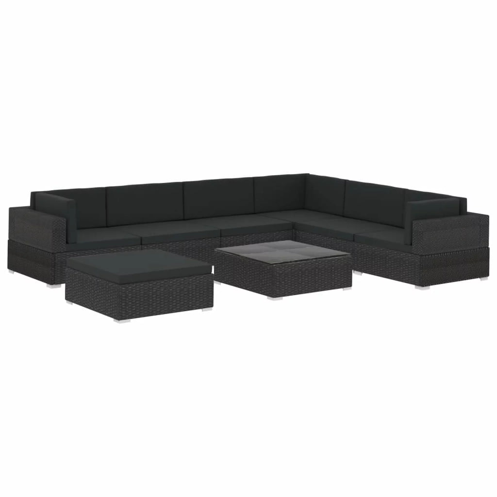 8 Piece Poly Rattan Patio Lounge Set with Cushions H64597