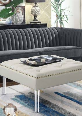 White PU Button Tufted Square Ottoman G5266
