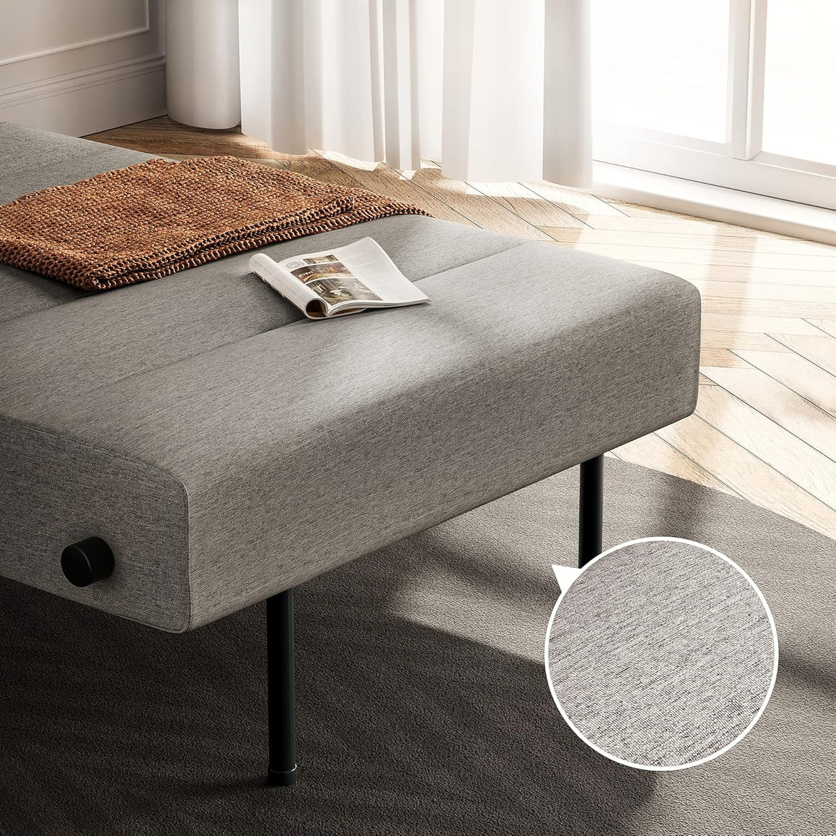 Light Gray Linen Convertible Sofa Bed D5875