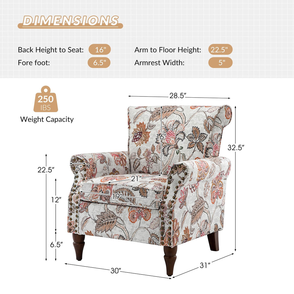 Pink Floral Upholstered Accent Armchair Set of 2 F75808