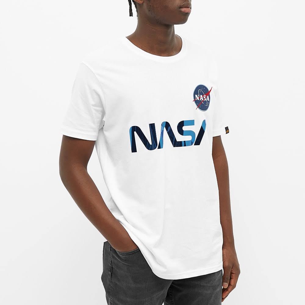 White & Blue Reflective Cotton Tee L8143