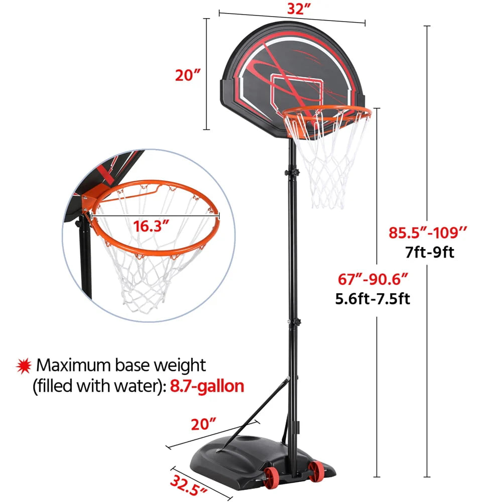 7 to 9 Ft Portable Basketball System Hoop Y5126