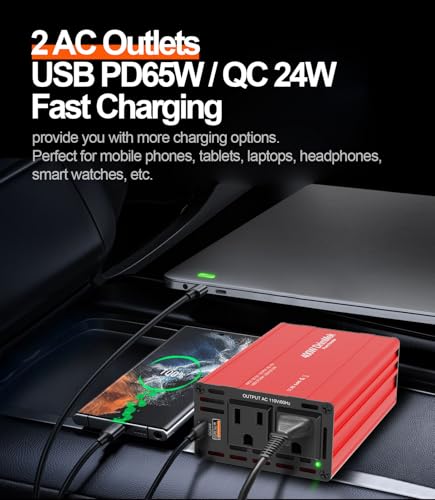 400W Car Power Inverter Dual DC 12V to 110V AC USB C 65W F884