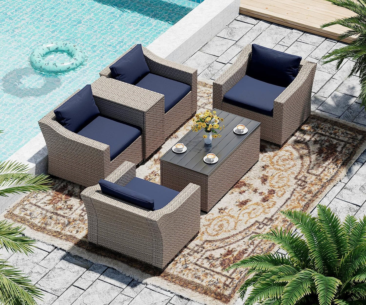 6 Piece Modular Outdoor Wicker Patio Conversation Sofa Set F77076