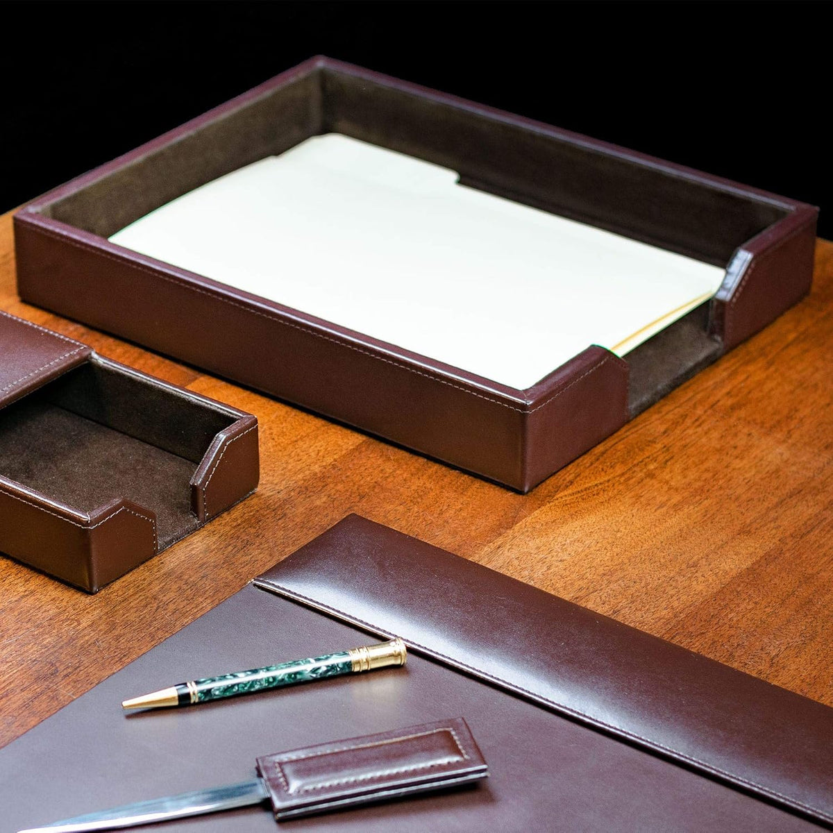 Dark Brown Bonded Leather Letter Tray Pack of 2 J95371