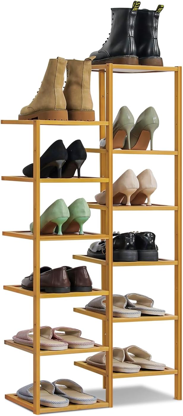 Bamboo 12-Tier Vertical Double Row Shoe Rack (Natural) R5721