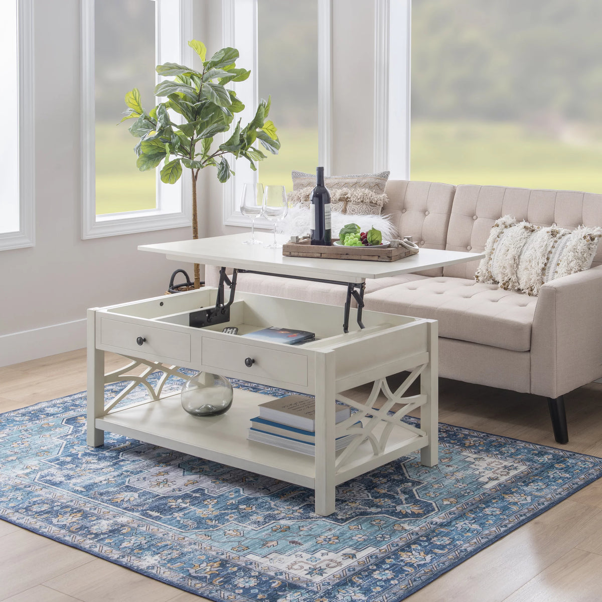White 2-Drawer Lift-Top Coffee Table U122010