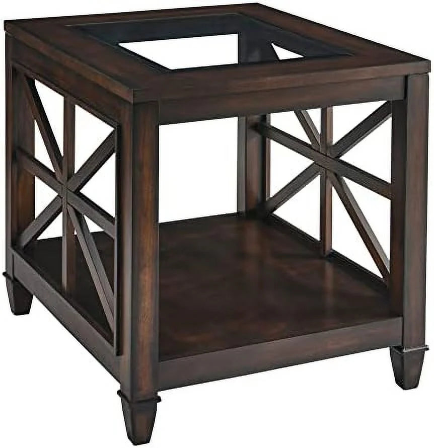 Rustic Brown End Table with Tempered Glass F384