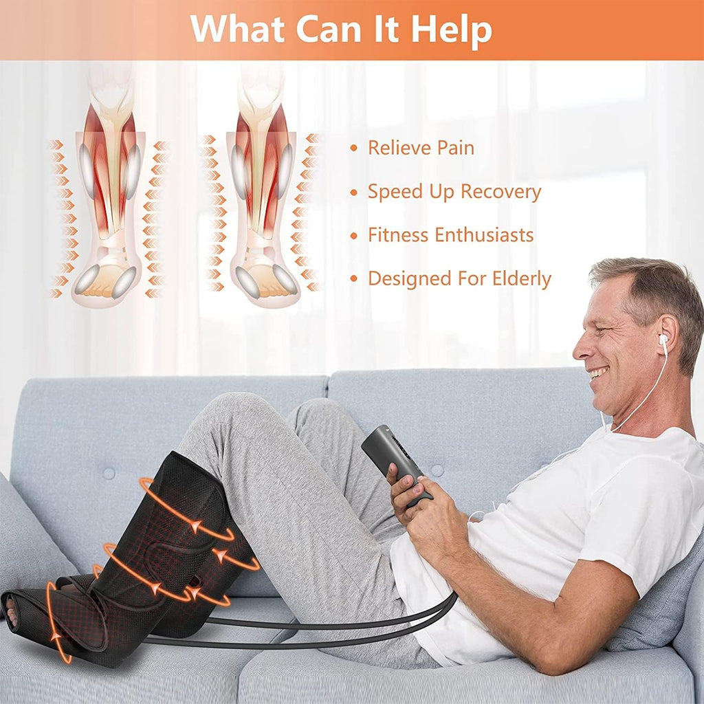 Leg Massager with Air Compression and Heat, Foot and Calf Massage Machine with Hand-held Controller O852