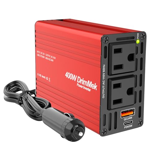 400W Car Power Inverter Dual DC 12V to 110V AC USB C 65W F884