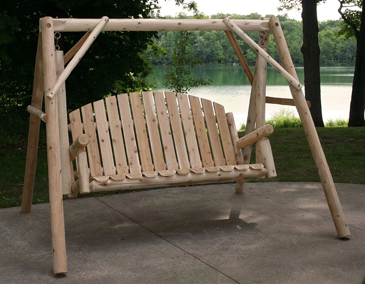 Cedar Outdoor Porch Swing and Stand Set with End Table C780