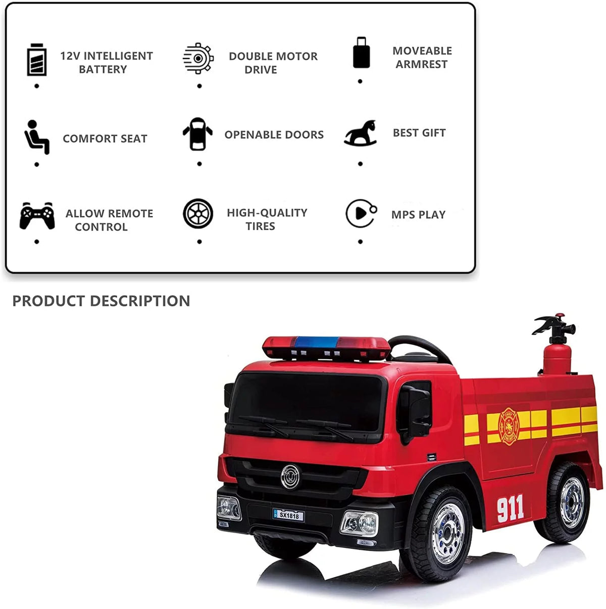 12V Battery Powered Ride On Fire Truck S2049
