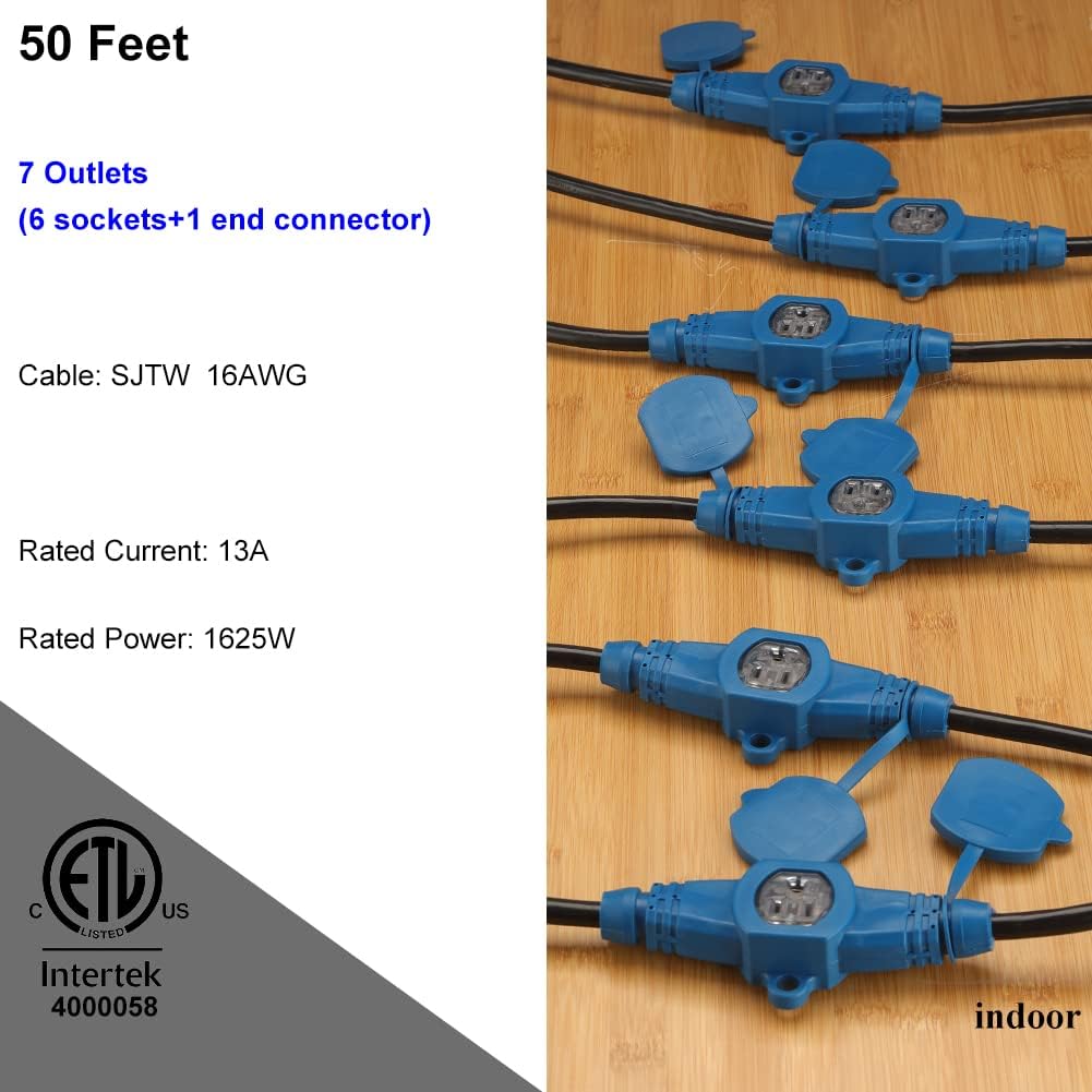 50 Feet 7 Outlet Extension Cord with Led Indicator O2913