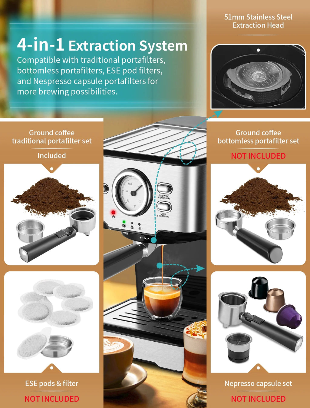 15 Bar Espresso Machine with Steamer W713