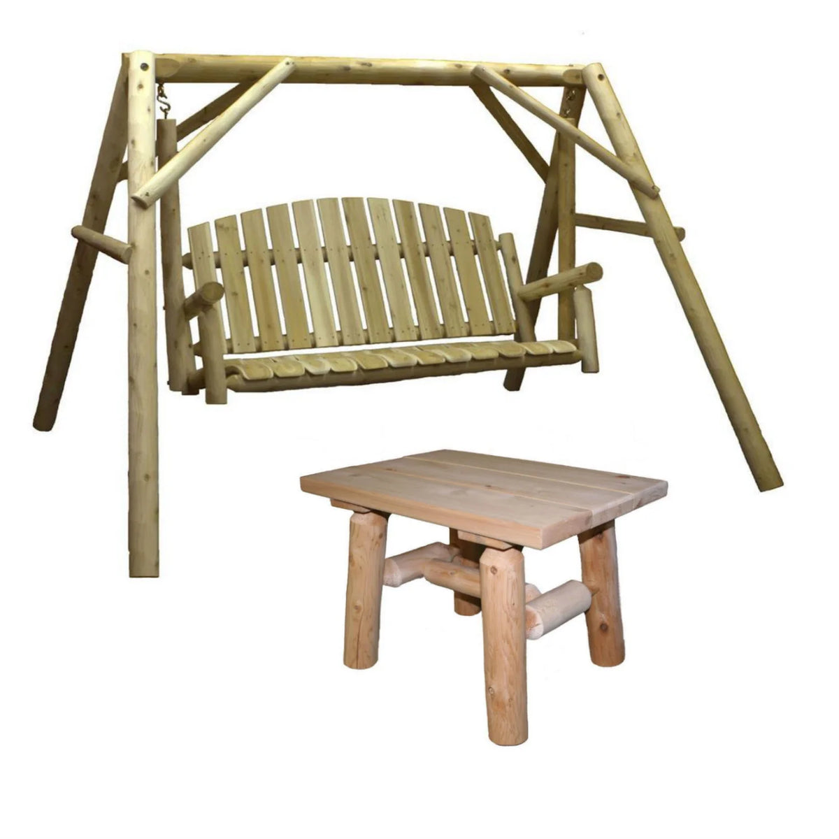 Cedar Outdoor Porch Swing and Stand Set with End Table C780