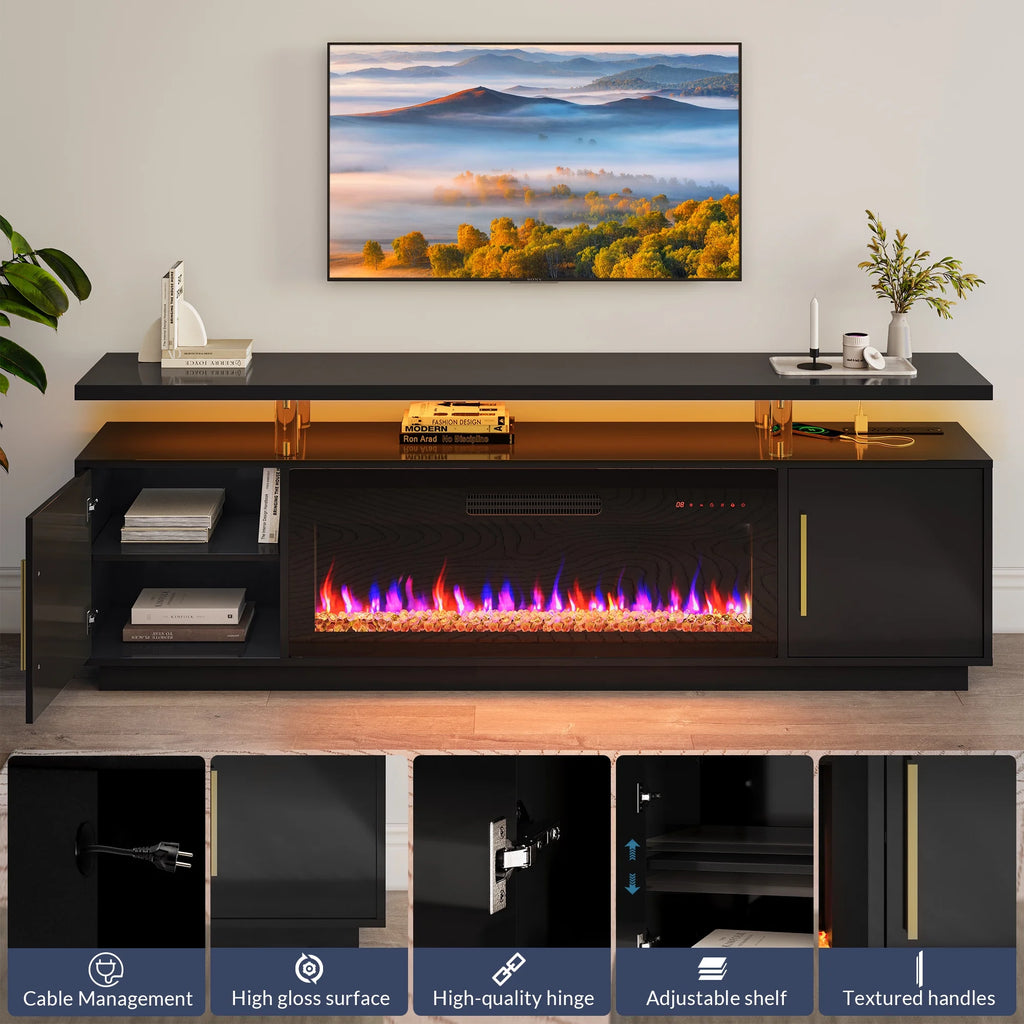 79" TV Stand with Electric Fireplace and Storage Cabinet Q8445