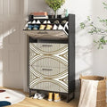 White Slim Shoe Cabinet with 3 Flip Drawers X336