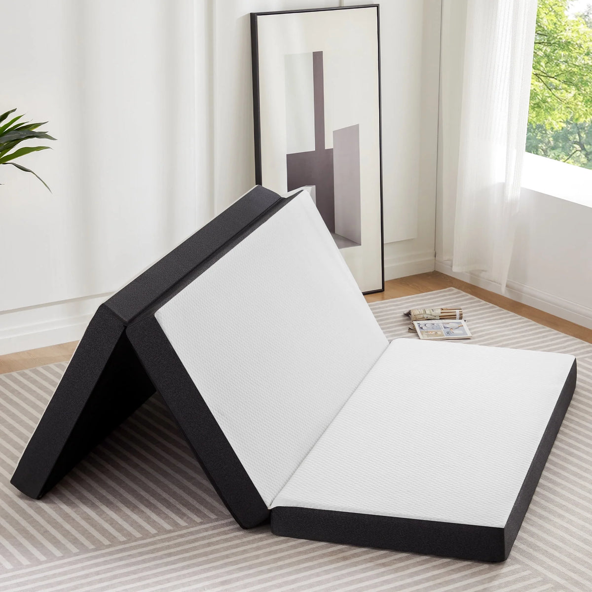 4 inch Tri-fold Memory Foam Mattress Topper, Twin Size, White I8950