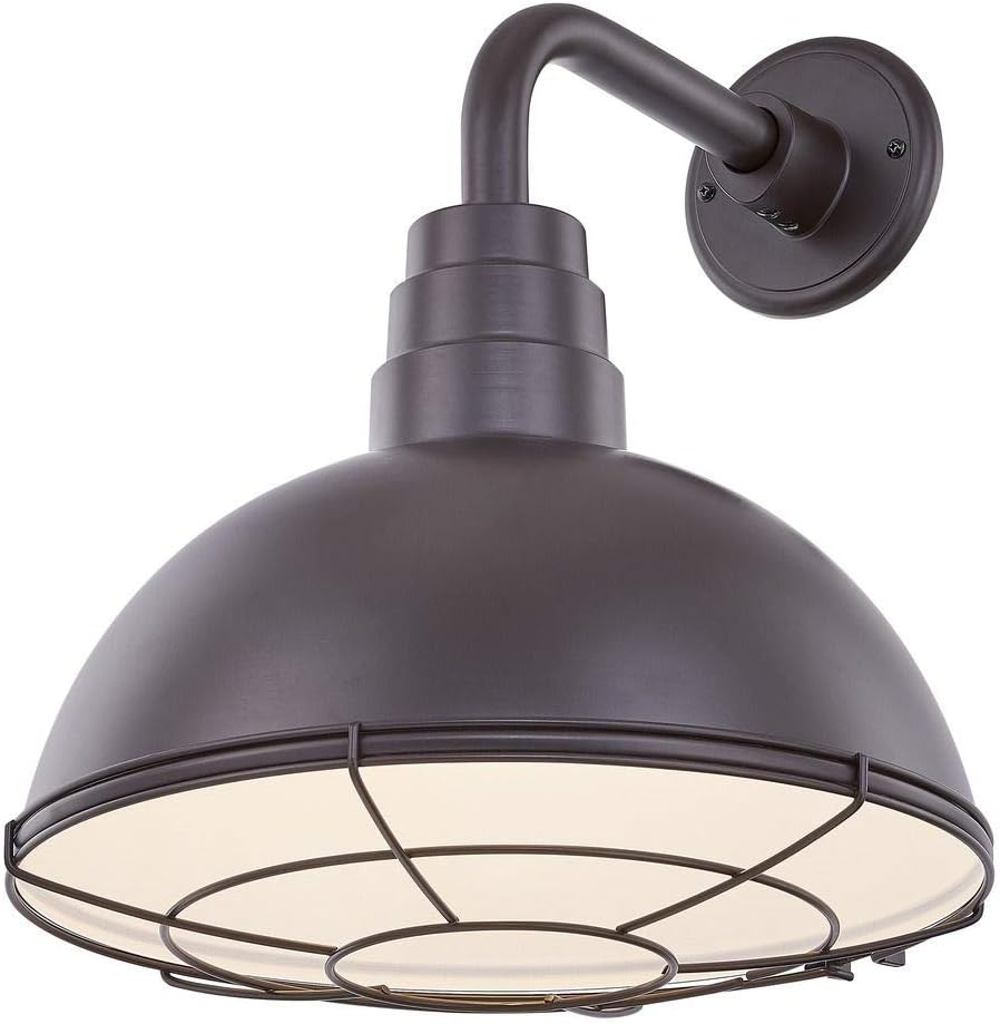 Bronze Gooseneck Barn Light with 14 Caged Dome Shade P74749