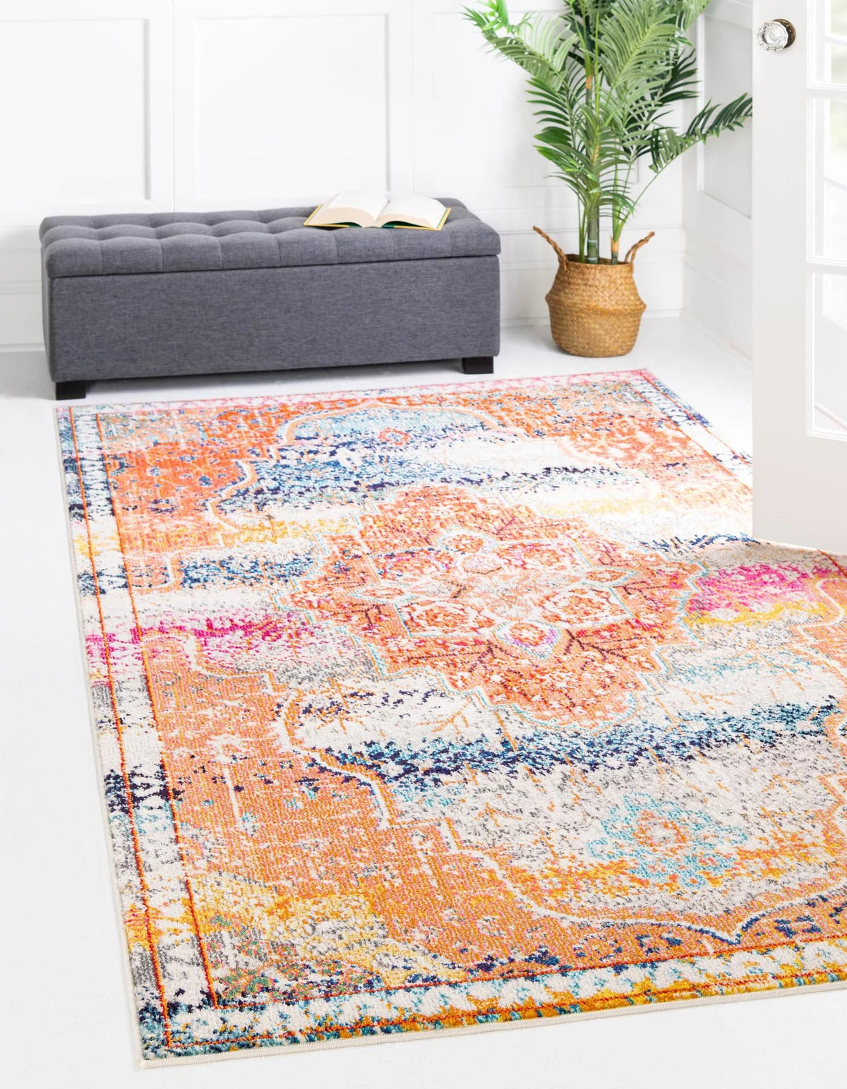 Multi Beige 9' x 12' Rectangle Border Bohemian Rug U6720
