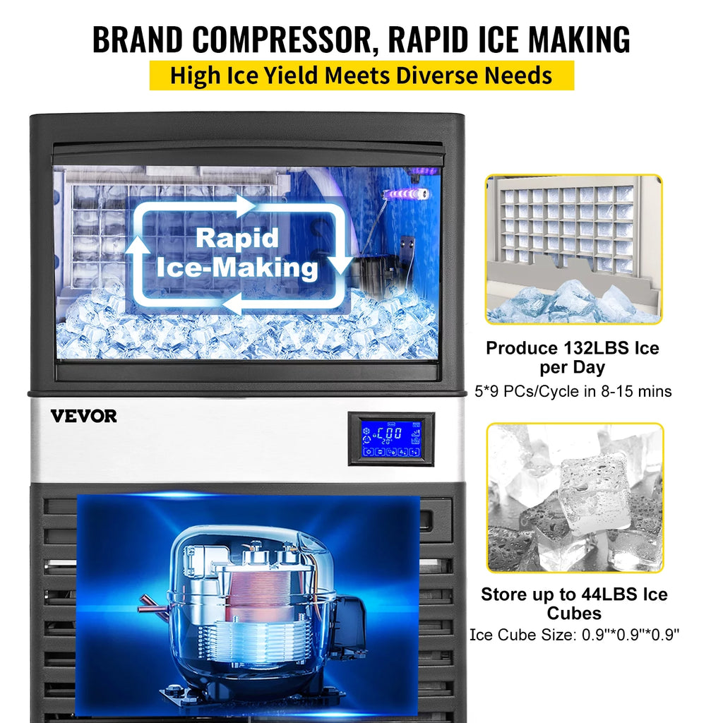 Commercial Ice Maker 132lbs/24h Stainless Steel D437794