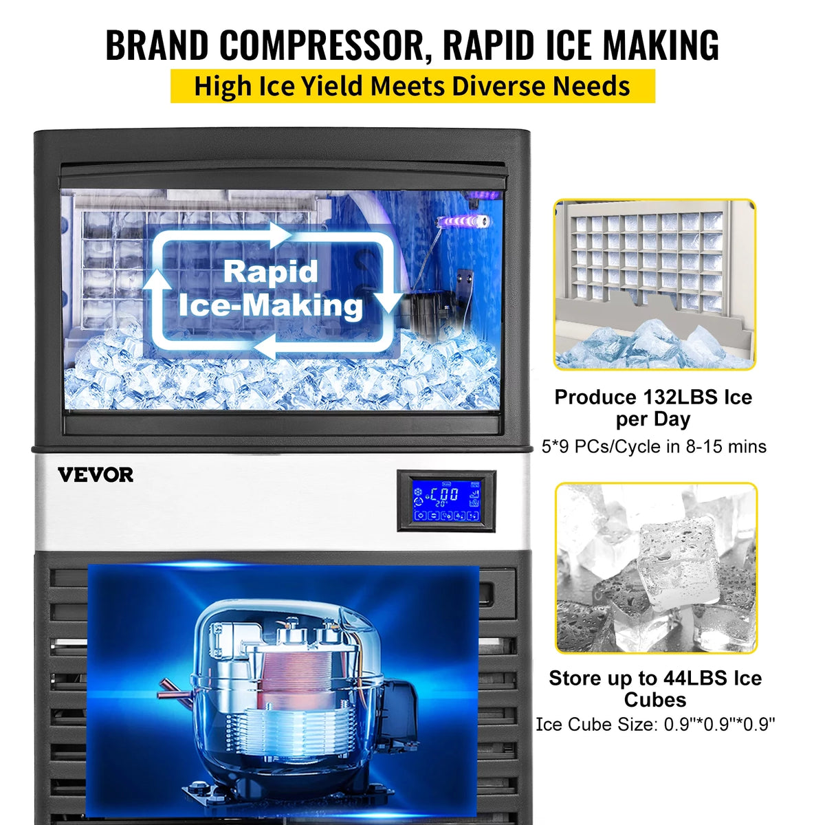 Commercial Ice Maker 132lbs/24h Stainless Steel D437794