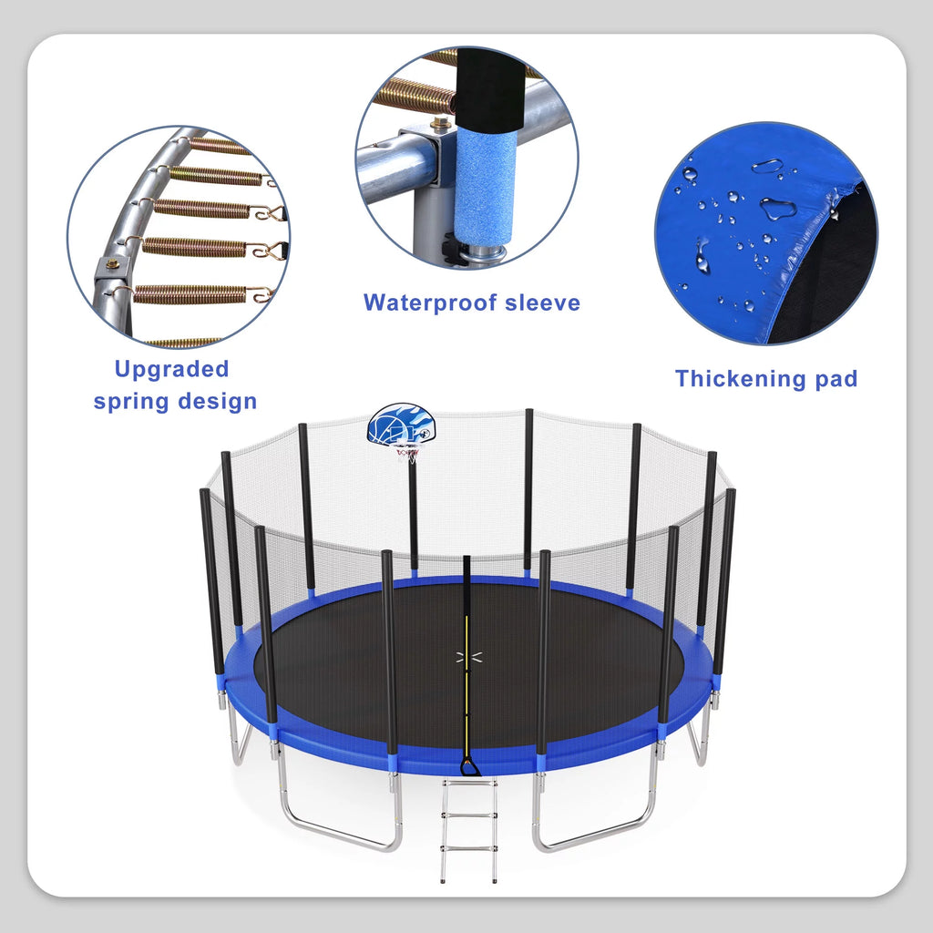 16FT Trampoline with Enclosure, Ladder, Basketball Hoop X1262