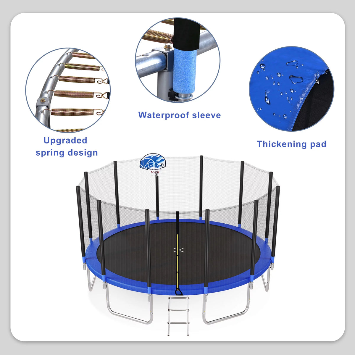 16FT Trampoline with Enclosure, Ladder, Basketball Hoop X1262