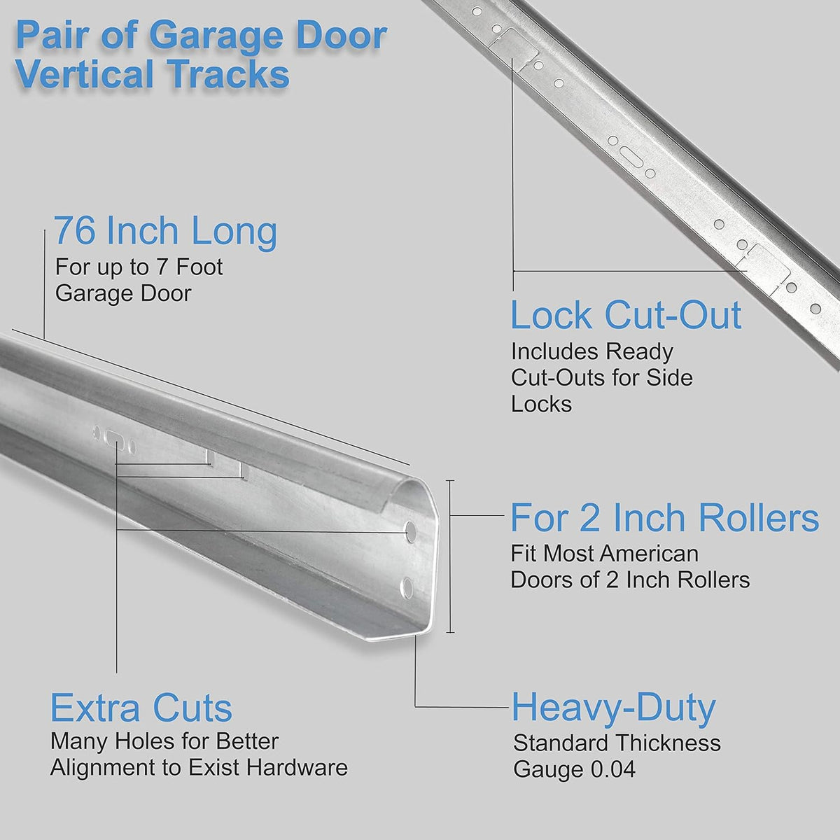 Set of Left and Right Galvanized Steel Garage Door Vertical Track for 7 Foot Tall U951715