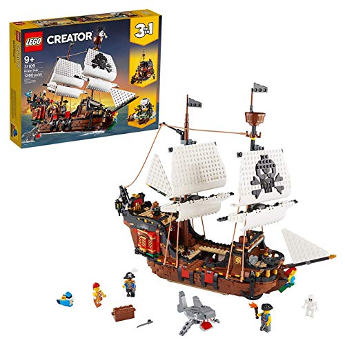 LEGO Creator 3 in 1 Pirate Ship Building Set, 4 Minifigures, Shark Toy, Ages 9+ B689073