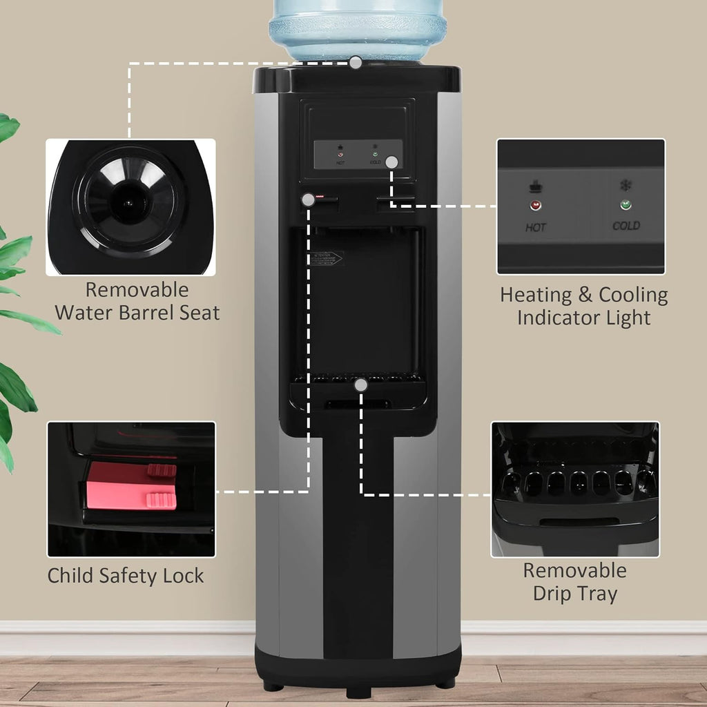 Black Stainless Steel Top Loading Water Cooler Dispenser for 3 & 5 Gallon Bottles D2457