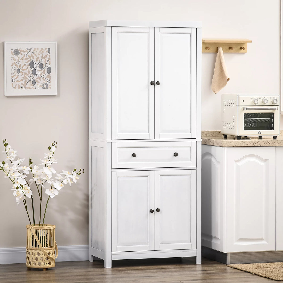 White Pinewood Kitchen Pantry Storage Cabinet G9014