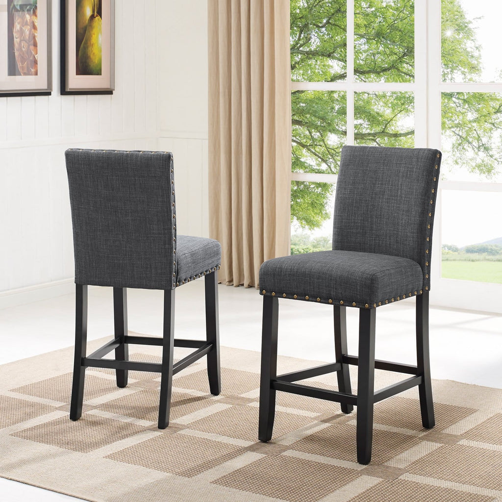 Gray Fabric Solid Rubberwood Counter Height Stool Set of 2 H755496