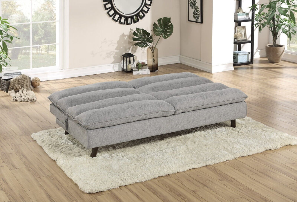 Grey Textured Fabric Convertible Sofa with Wooden Legs S58048