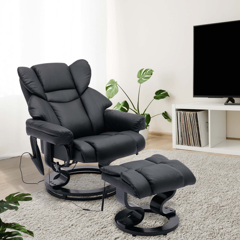 Black PU Massage Recliner Office Chair with Ottoman I468