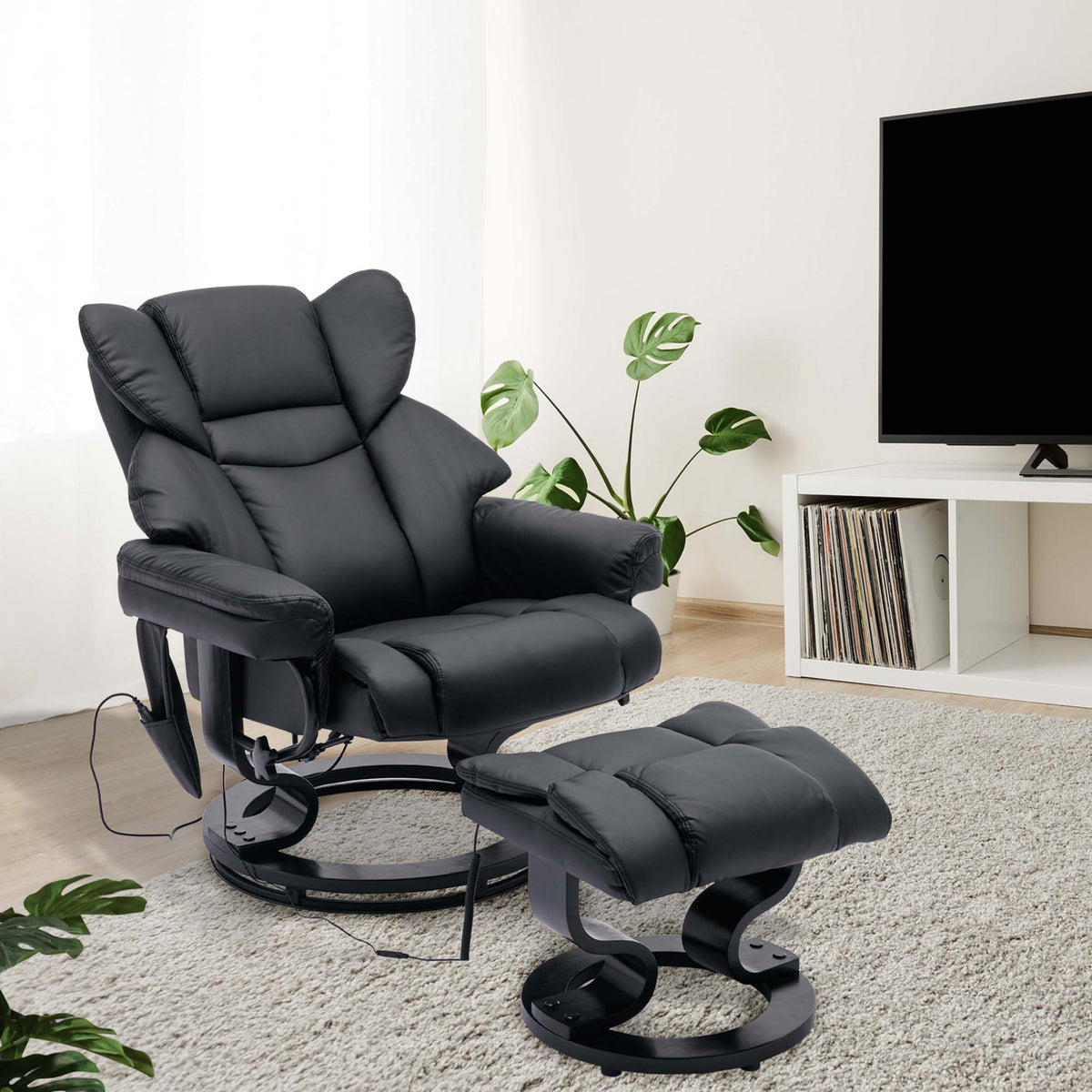 Black PU Massage Recliner Office Chair with Ottoman I468
