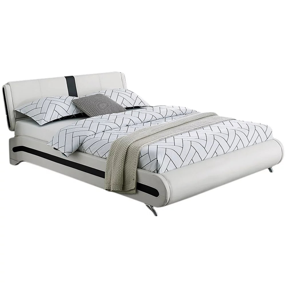 Queen White Platform Bedroom Set with Striped Headboard K161