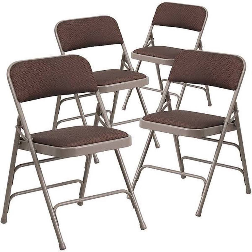 Beige Brown Fabric Folding Chair 4-Pack G8404