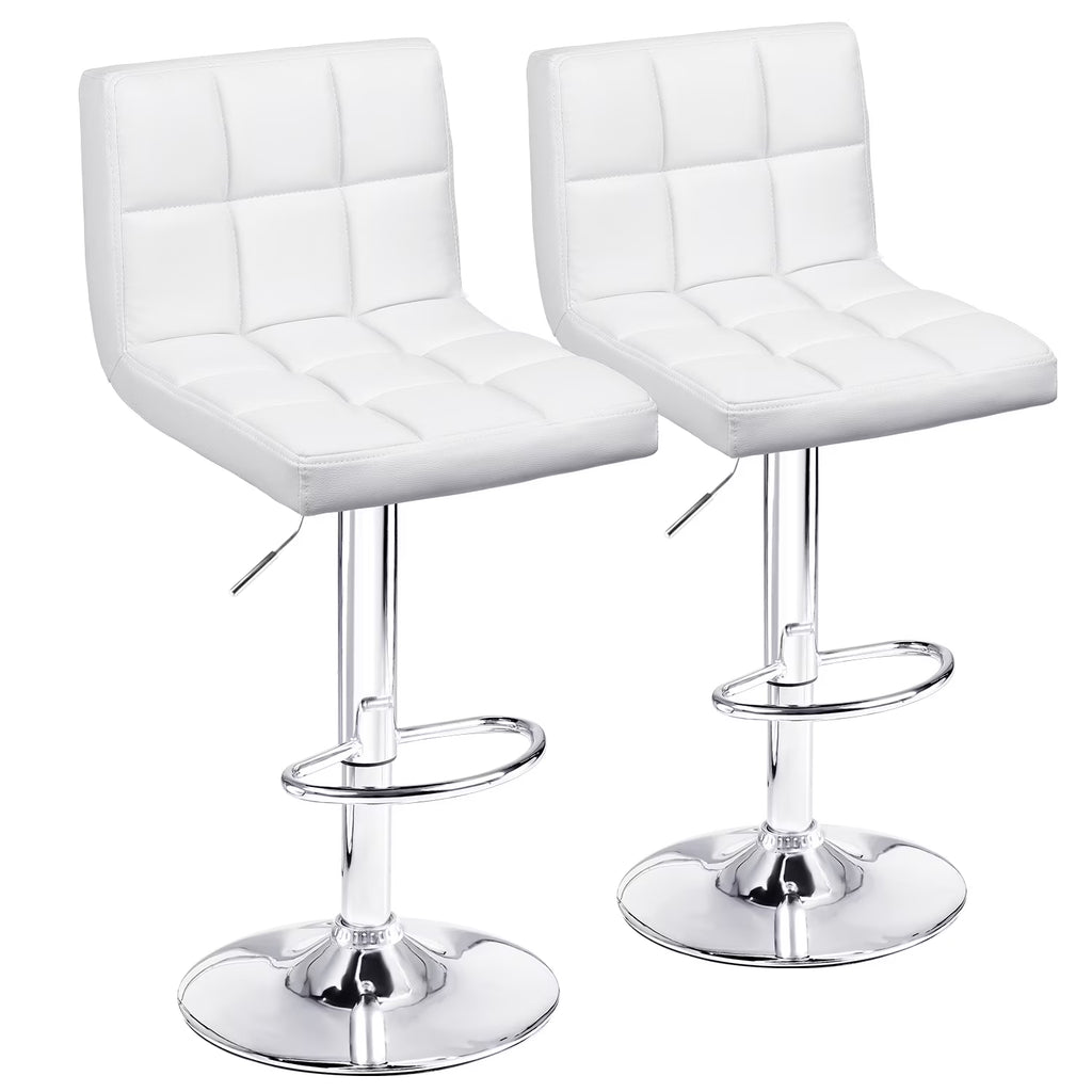 White PU Leather Height Adjustable Swivel Bar Stools Set of 2 E5574