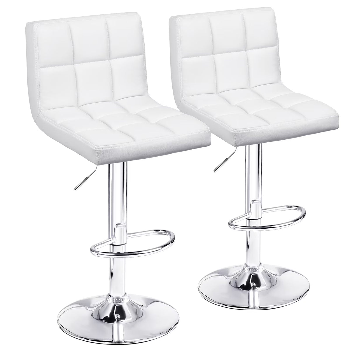 White PU Leather Height Adjustable Swivel Bar Stools Set of 2 E5574