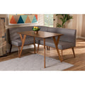 Grey Fabric Upholstered Walnut Brown Wood 3-Piece Dining Nook Set A425
