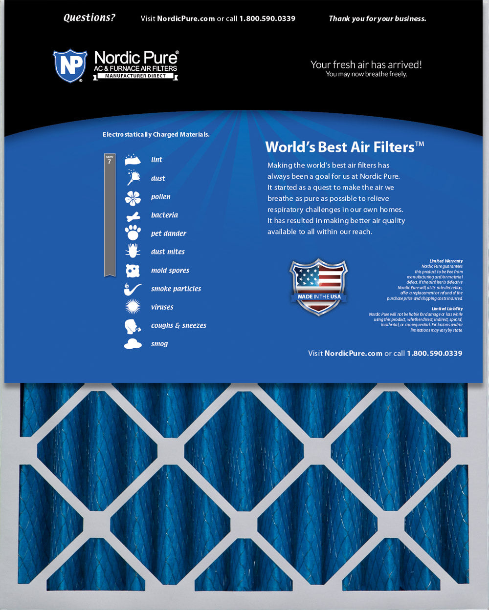 16x25x4 Pleated MERV 7 Air Filter H14476