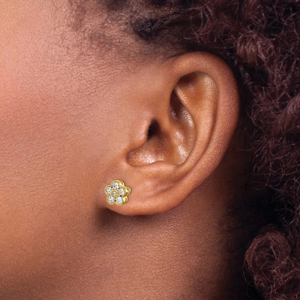 14k Yellow Gold Lab Grown Diamond Floral Stud Earring R31936