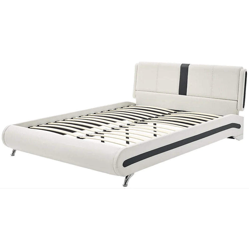 Queen White Platform Bedroom Set with Striped Headboard K161
