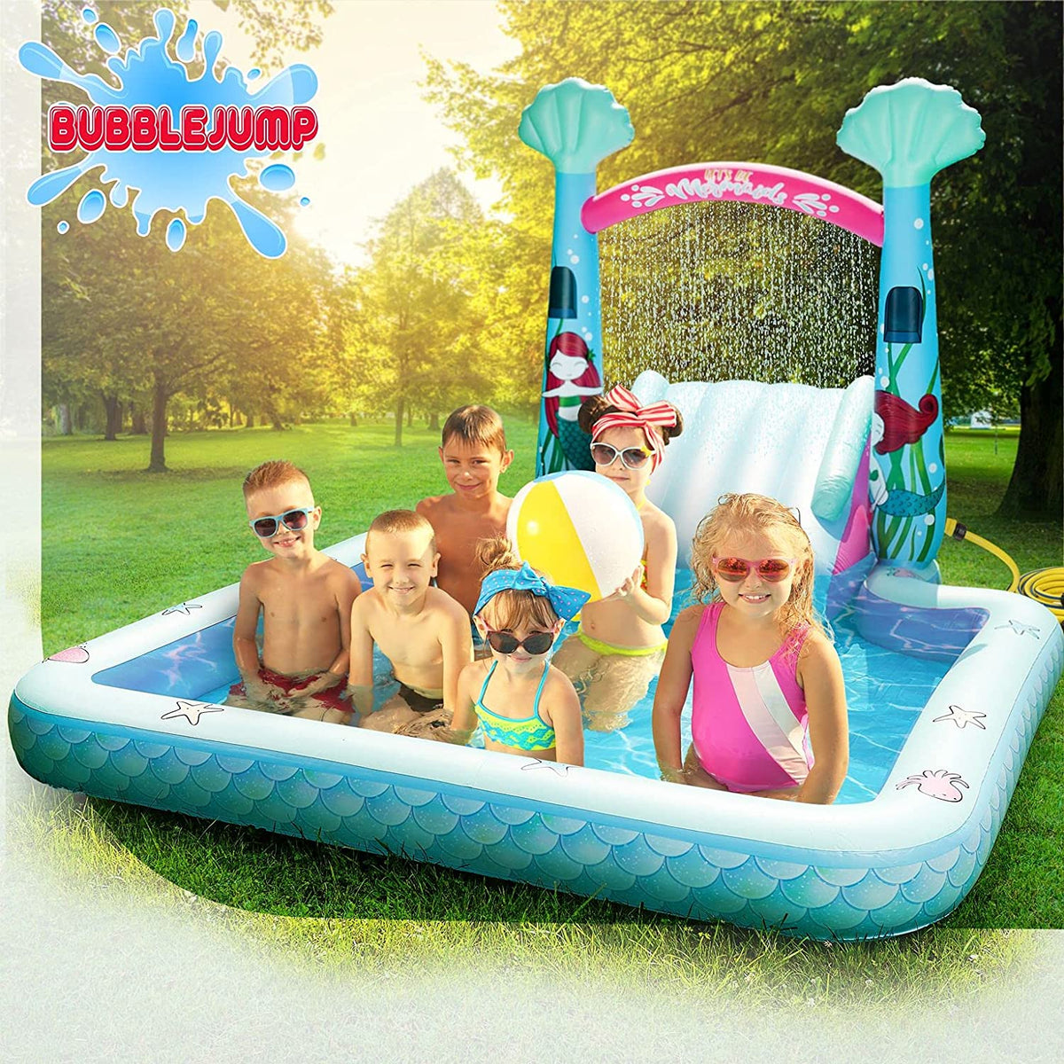 Water Slip and Slide for Kids Pool, Swimming Pool for Kids 3-10, Blow Up Baby Pool with Slide for Toddlers Age 1-3, Kiddie Pool J60846
