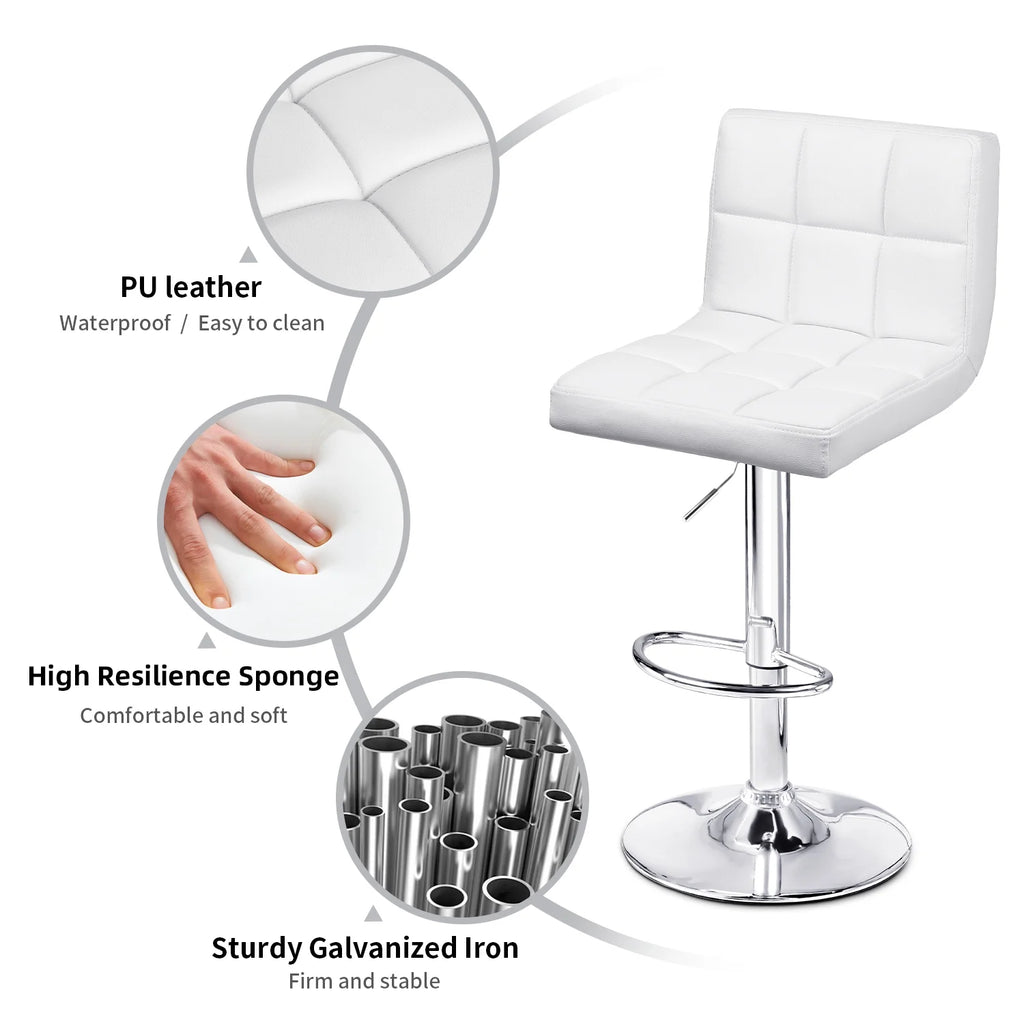 White PU Leather Height Adjustable Swivel Bar Stools Set of 2 E5574