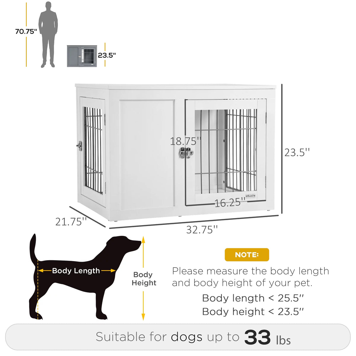 White Dog Crate Furniture End Table with Double Doors Z7177