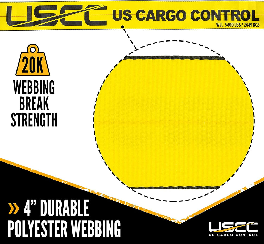 4 Inch x 20 Foot Yellow Ratchet Strap with Flat Hooks 2 Pack Y649862